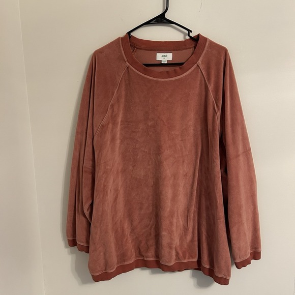 Aerie Real Obsessed Oversized Velour Sweatshirt Size Large Relic Pullover Rust - Picture 3 of 9